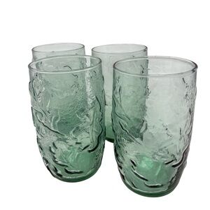 Anchor Hocking Vintage Sherwood Green Embossed Oak Leaf Acorn Tumbler Glasses 4